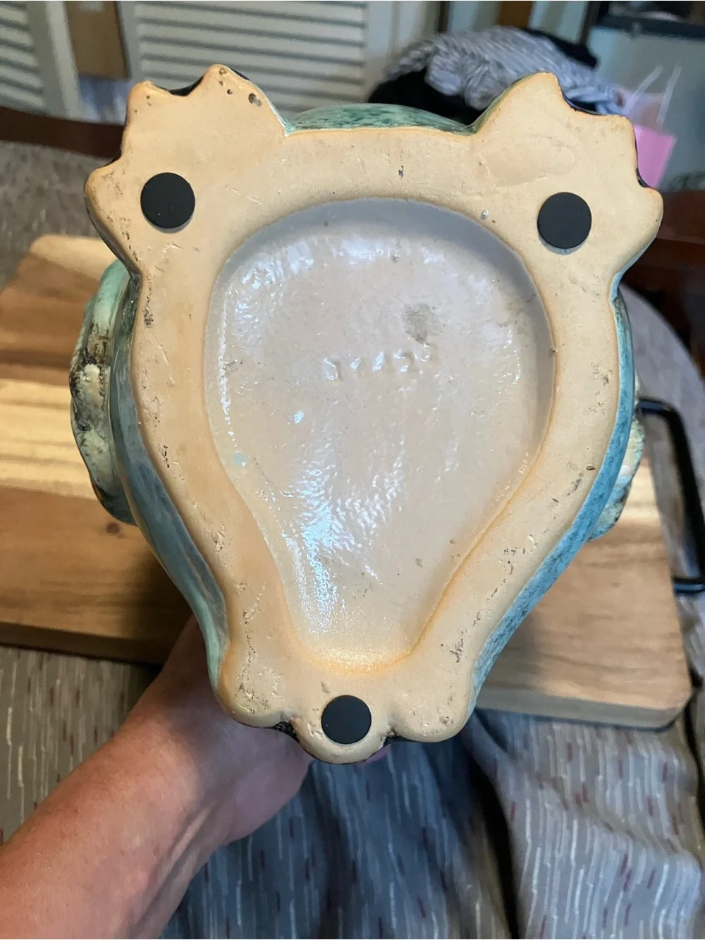 Vintage Handcrafted Turquoise Glazed Ceramic Owl Pitcher